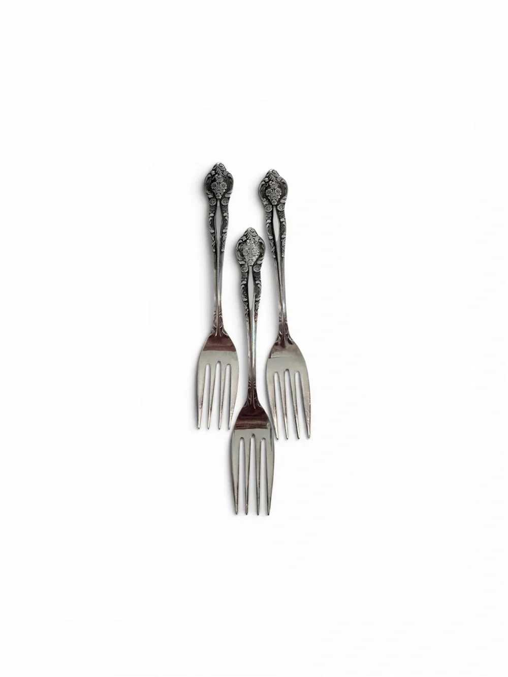 Kimco Stainless Ornate Floral Embossed Forks Set of 3 Vintage Flatware